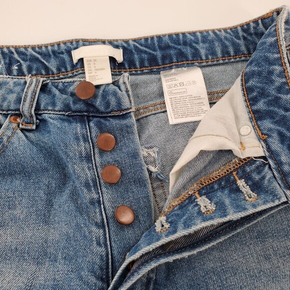 H&M Conscious Cropped Straight Jeans Womens Size 6 Blue Button Front - Picture 4 of 6